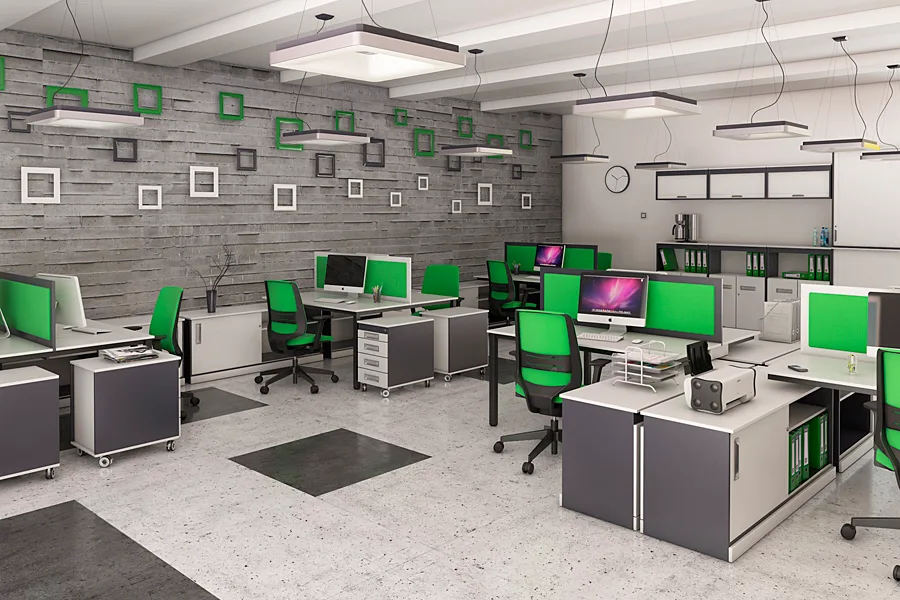 Modern workstations fitted with office furniture