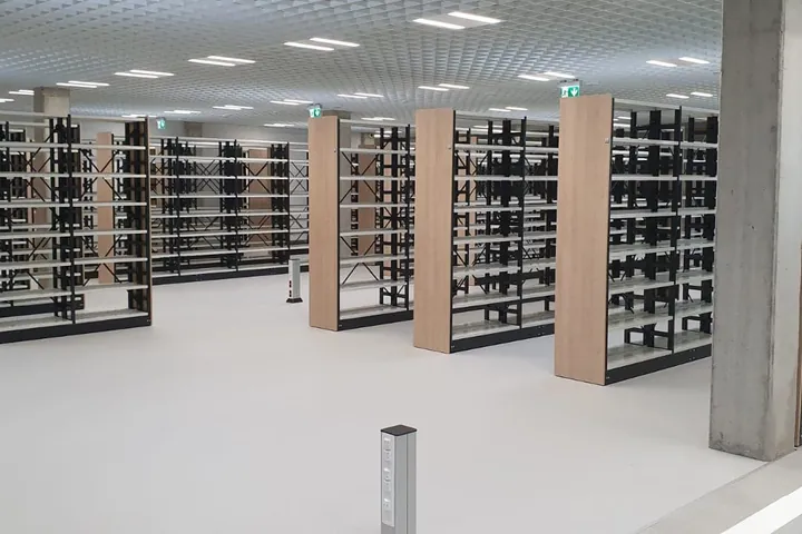Library shelving in a modern interior