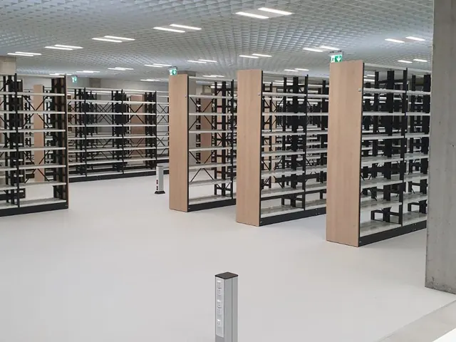 Open space with warehouse shelving